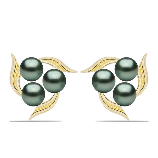 Goldplattierte Silberohrringe mit Tahitigrüne-Illusion Süßwasserperle