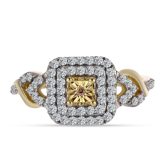 Goldplattierter Silberring mit Cognac-Diamant und weißem Topas