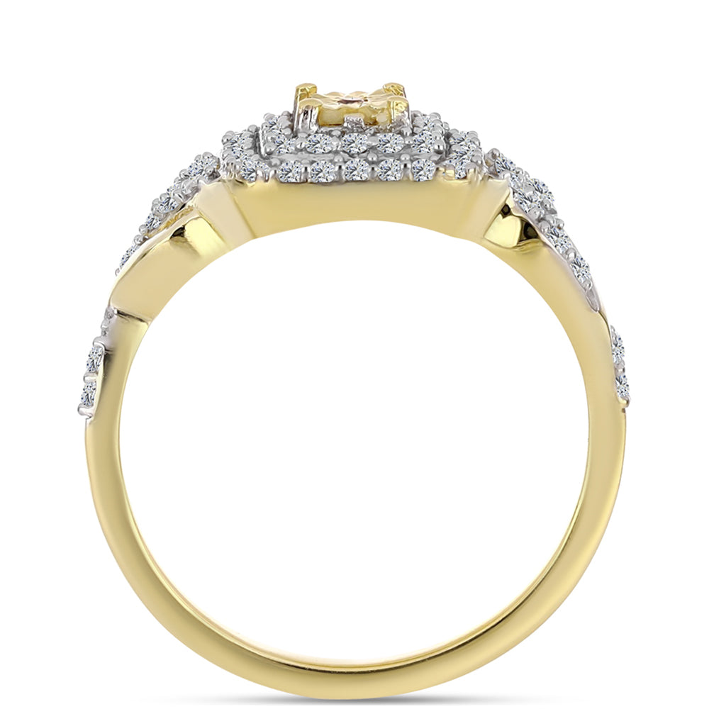 Goldplattierter Silberring mit Cognac-Diamant und weißem Topas