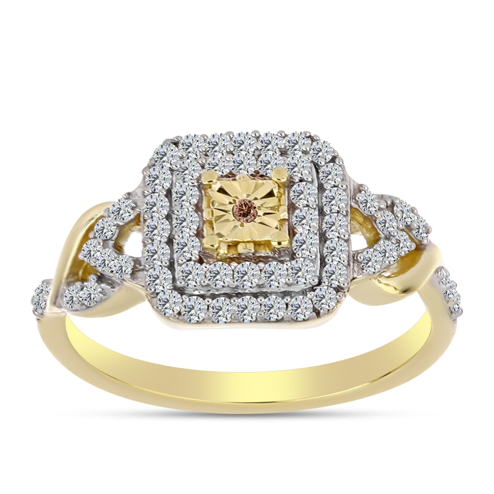 Goldplattierter Silberring mit Cognac-Diamant und weißem Topas