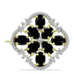 Goldplattierte Silberbrosche mit schwarzem Onyx und weißem Topas