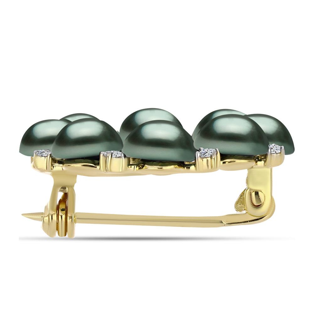 Goldplattierte Silberbrosche mit Tahitigrüne-Illusion Süßwasserperle und weißem Topas 2 