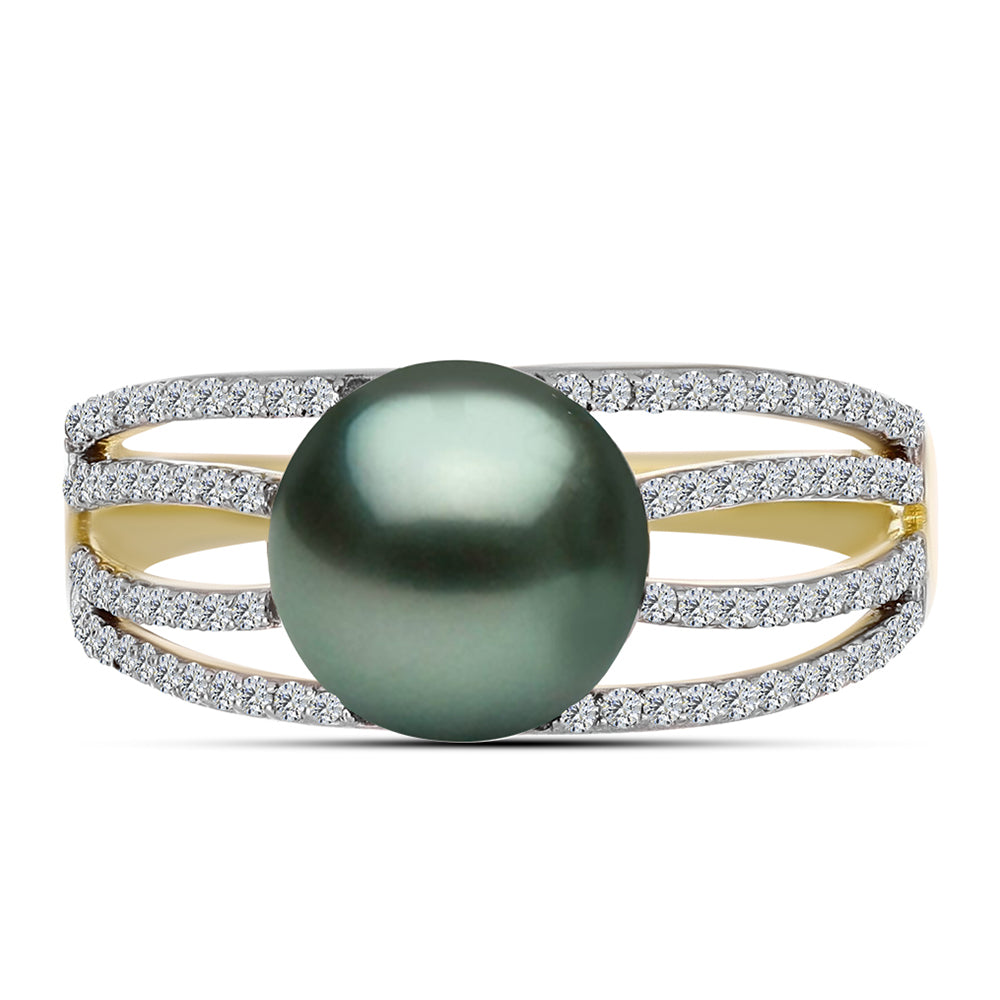 Goldplattierter Silberring mit Tahitigrüne-Illusion Süßwasserperle und weißem Topas 1 