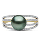 Goldplattierter Silberring mit Tahitigrüne-Illusion Süßwasserperle und weißem Topas