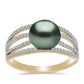 Goldplattierter Silberring mit Tahitigrüne-Illusion Süßwasserperle und weißem Topas
