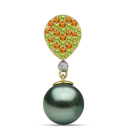 Goldplattierter Silberanhänger mit Tahitigrüne-Illusion Süßwasserperle und Zitrin aus dem Ural