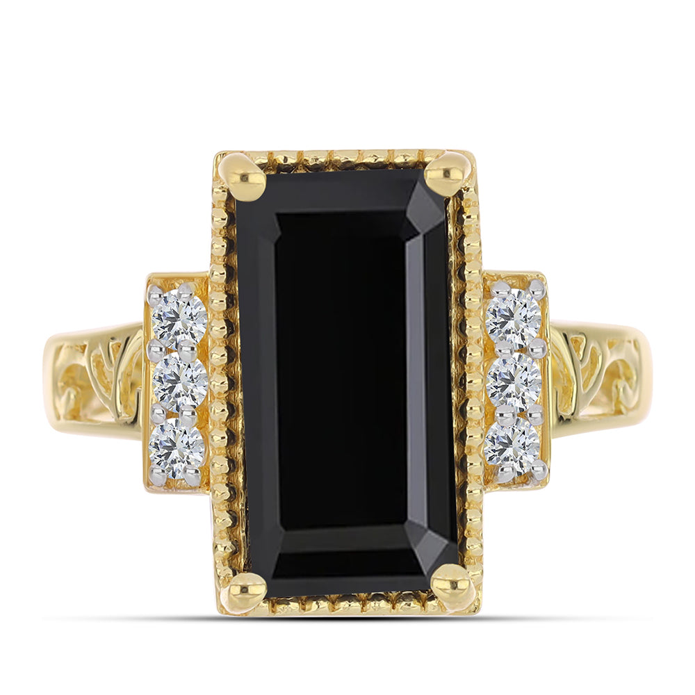 Goldplattierter Silberring mit schwarzem Onyx und weißem Topas