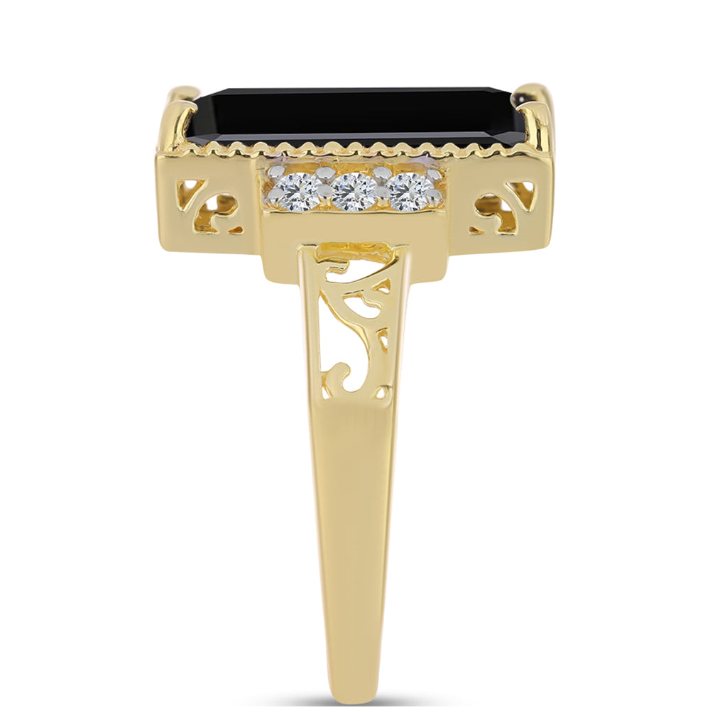 Goldplattierter Silberring mit schwarzem Onyx und weißem Topas 4 