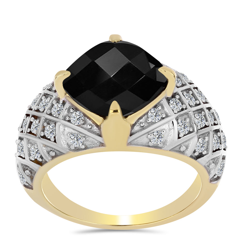 Goldplattierter Silberring mit schwarzem Onyx und weißem Topas 3 