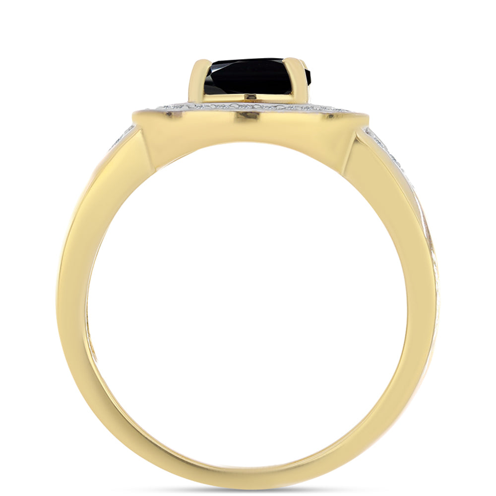 Goldplattierter Silberring mit schwarzem Onyx und weißem Topas