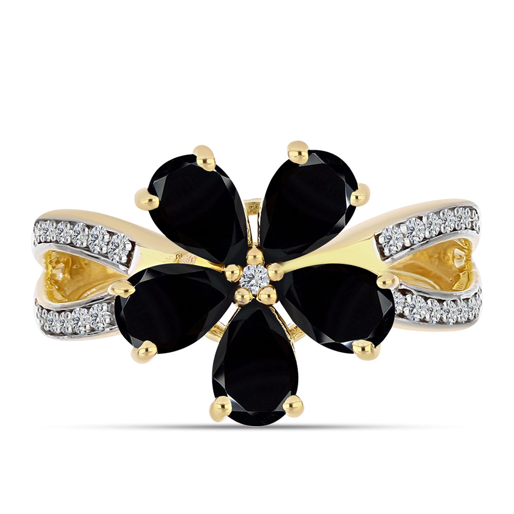 Goldplattierter Silberring mit schwarzem Onyx und weißem Topas