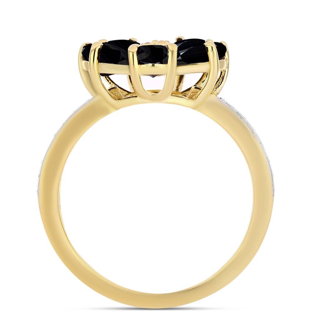 Goldplattierter Silberring mit schwarzem Onyx und weißem Topas 2 