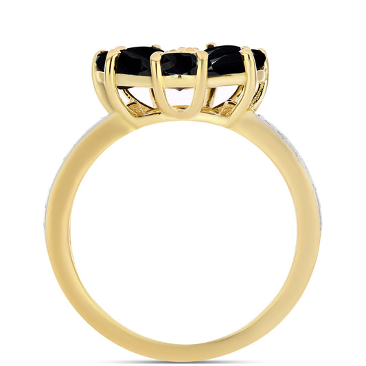 Goldplattierter Silberring mit schwarzem Onyx und weißem Topas