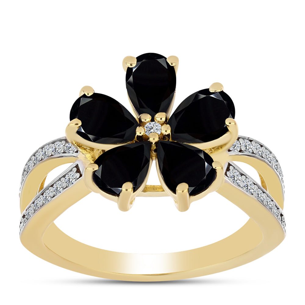 Goldplattierter Silberring mit schwarzem Onyx und weißem Topas 3 