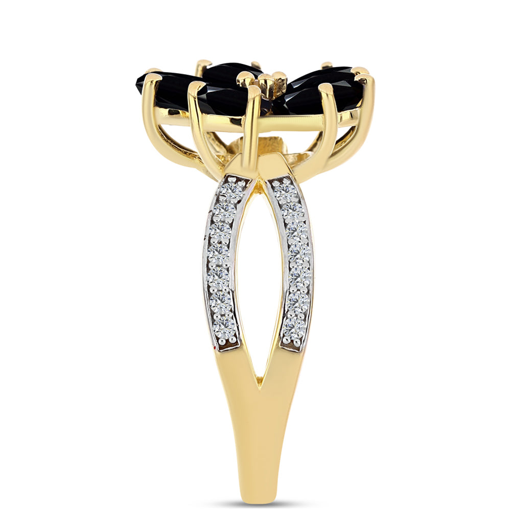 Goldplattierter Silberring mit schwarzem Onyx und weißem Topas 4 