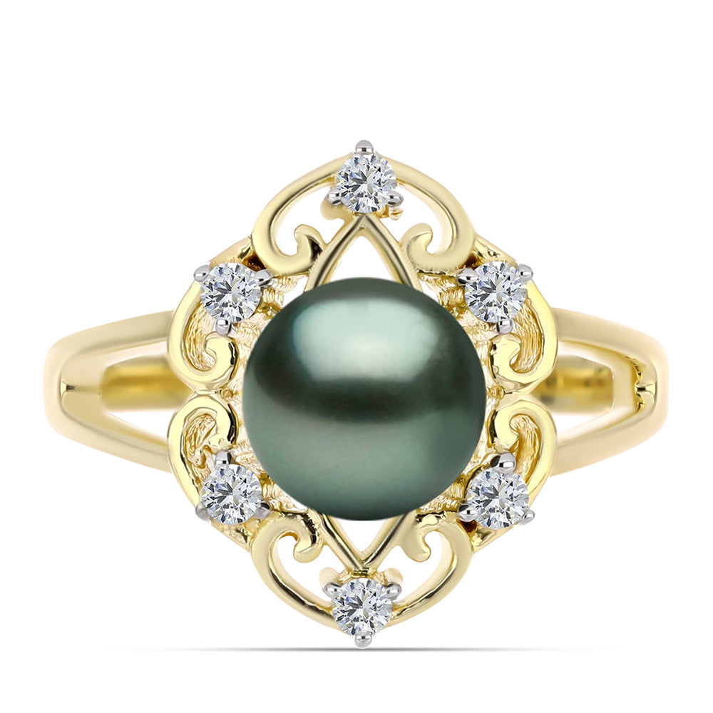 Goldplattierter Silberring mit Tahitigrüne-Illusion Süßwasserperle und weißem Topas