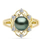 Goldplattierter Silberring mit Tahitigrüne-Illusion Süßwasserperle und weißem Topas