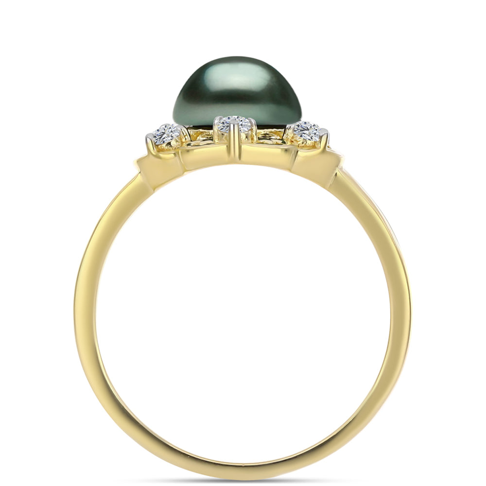 Goldplattierter Silberring mit Tahitigrüne-Illusion Süßwasserperle und weißem Topas