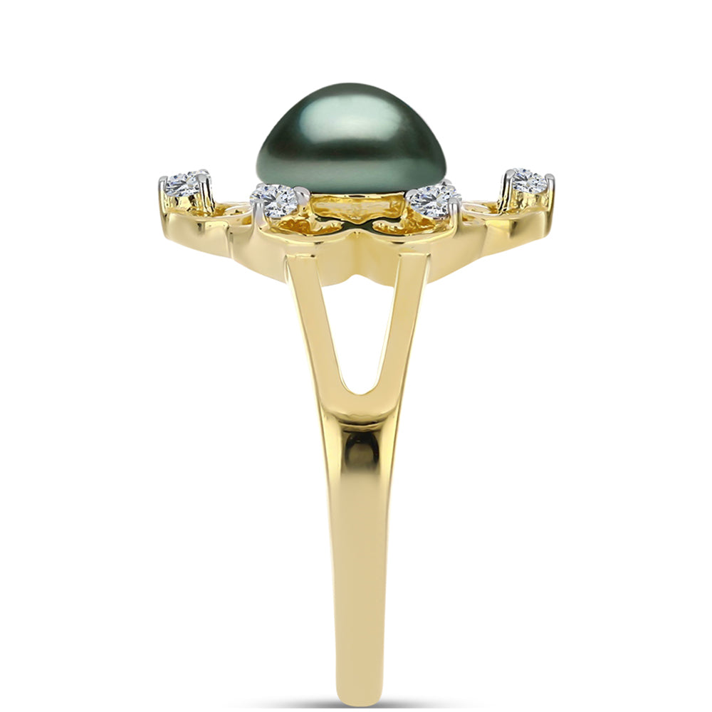 Goldplattierter Silberring mit Tahitigrüne-Illusion Süßwasserperle und weißem Topas 4 