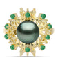 Goldplattierter Silberring mit Tahitigrüne-Illusion Süßwasserperle und brasilianischem Smaragd