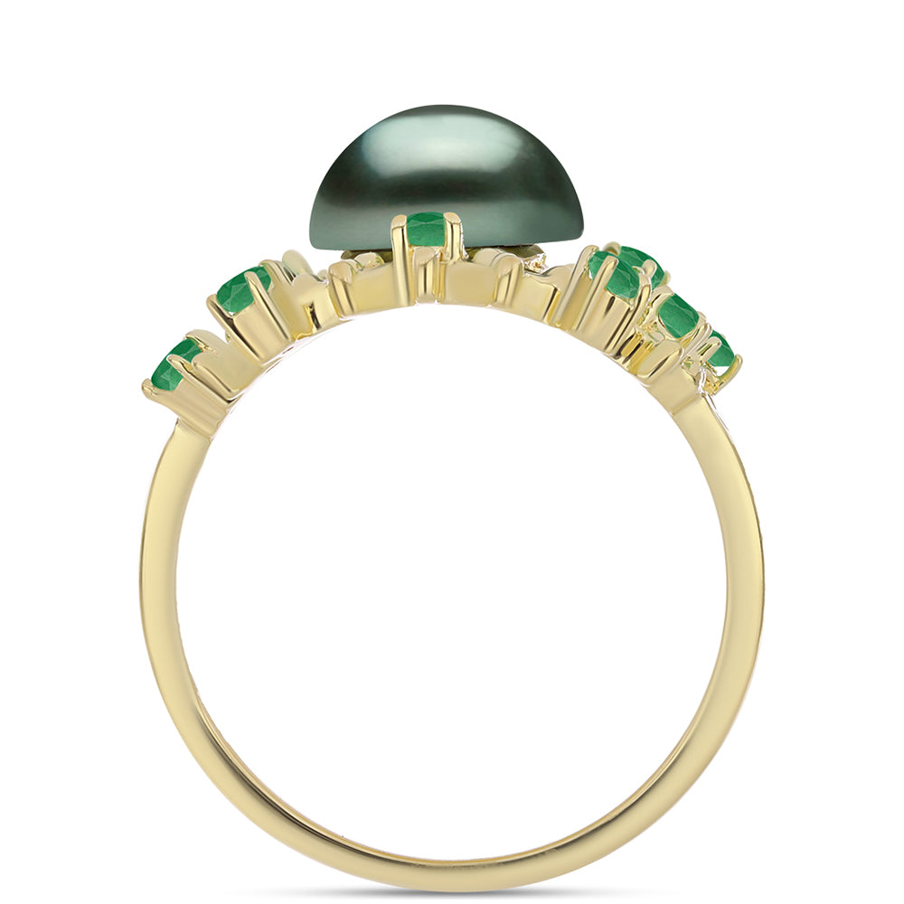 Goldplattierter Silberring mit Tahitigrüne-Illusion Süßwasserperle und brasilianischem Smaragd