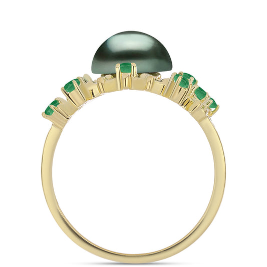 Goldplattierter Silberring mit Tahitigrüne-Illusion Süßwasserperle und brasilianischem Smaragd
