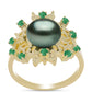 Goldplattierter Silberring mit Tahitigrüne-Illusion Süßwasserperle und brasilianischem Smaragd