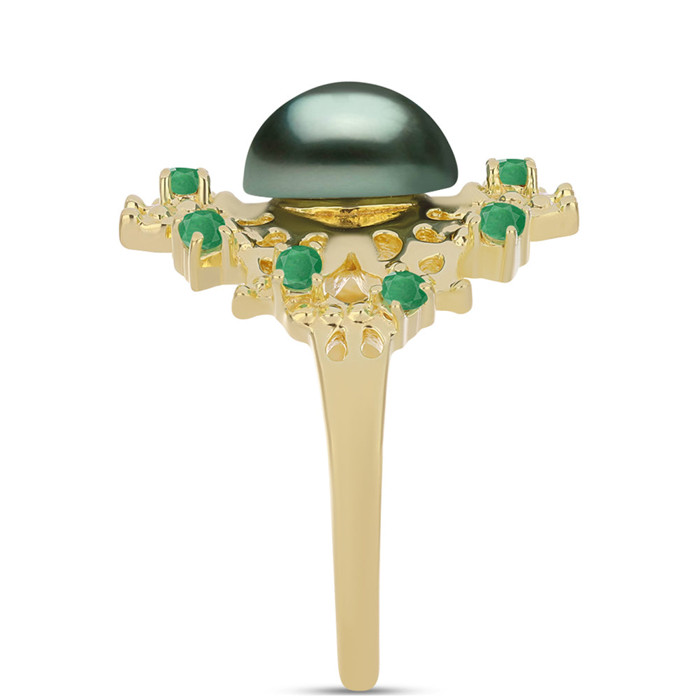 Goldplattierter Silberring mit Tahitigrüne-Illusion Süßwasserperle und brasilianischem Smaragd 4 