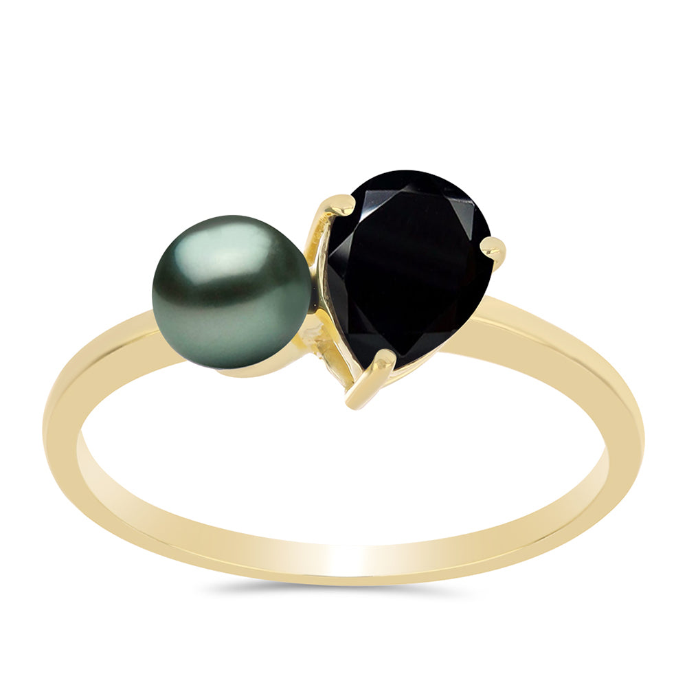 Goldplattierter Silberring mit Tahitigrüne-Illusion Süßwasserperle und schwarzem Spinell aus Gorno Badakhshan 3 
