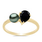 Goldplattierter Silberring mit Tahitigrüne-Illusion Süßwasserperle und schwarzem Spinell aus Gorno Badakhshan
