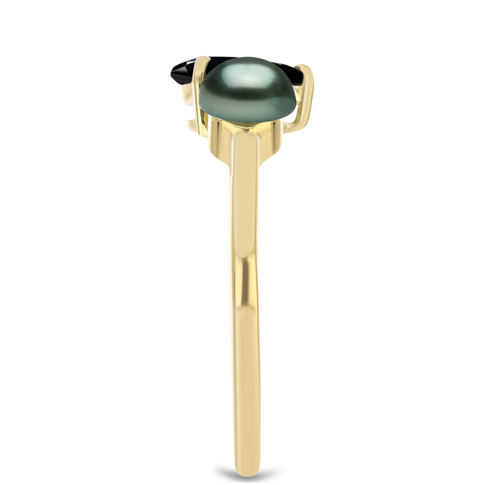 Goldplattierter Silberring mit Tahitigrüne-Illusion Süßwasserperle und schwarzem Spinell aus Gorno Badakhshan 4 