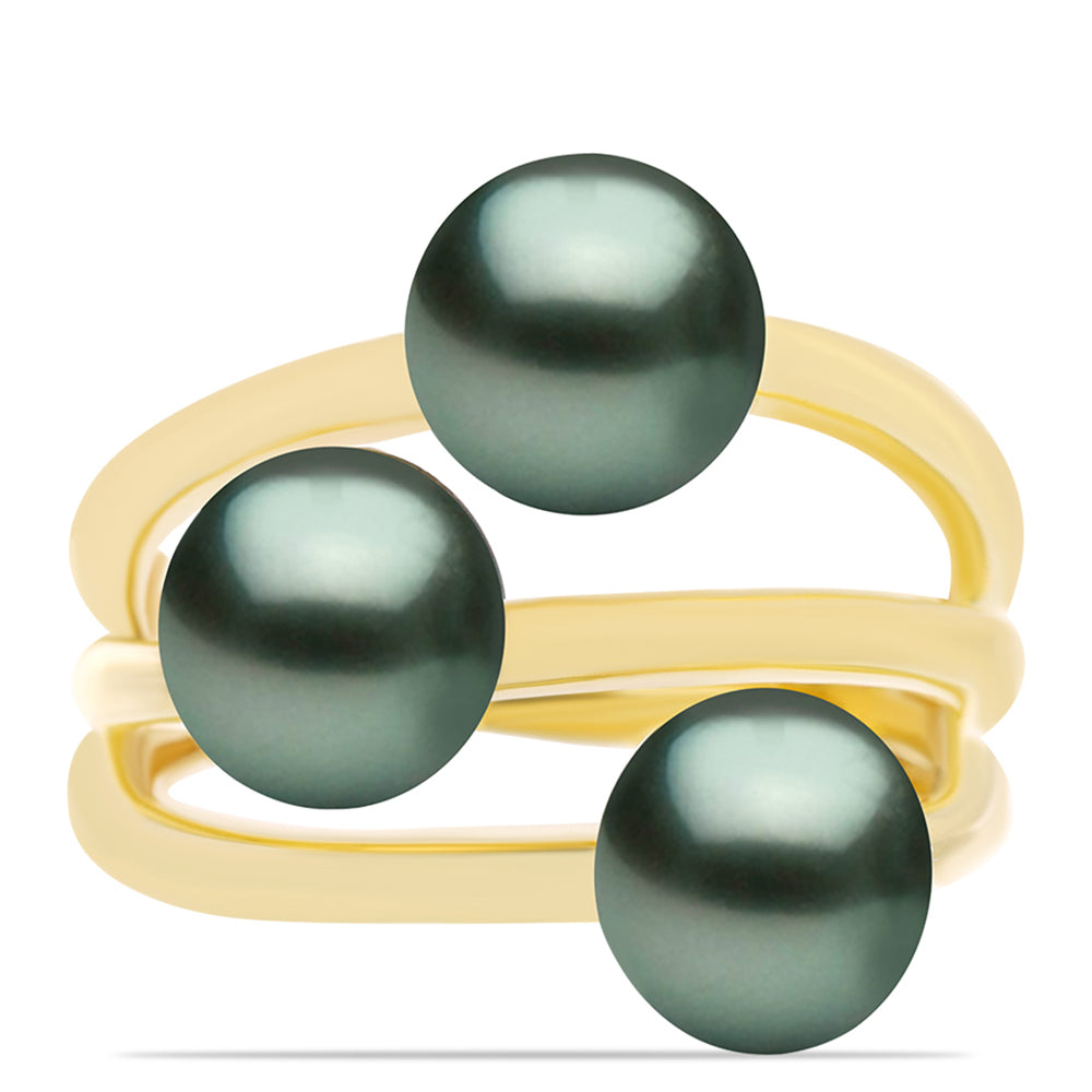 Goldplattierter Silberring mit Tahitigrüne-Illusion Süßwasserperle 1 