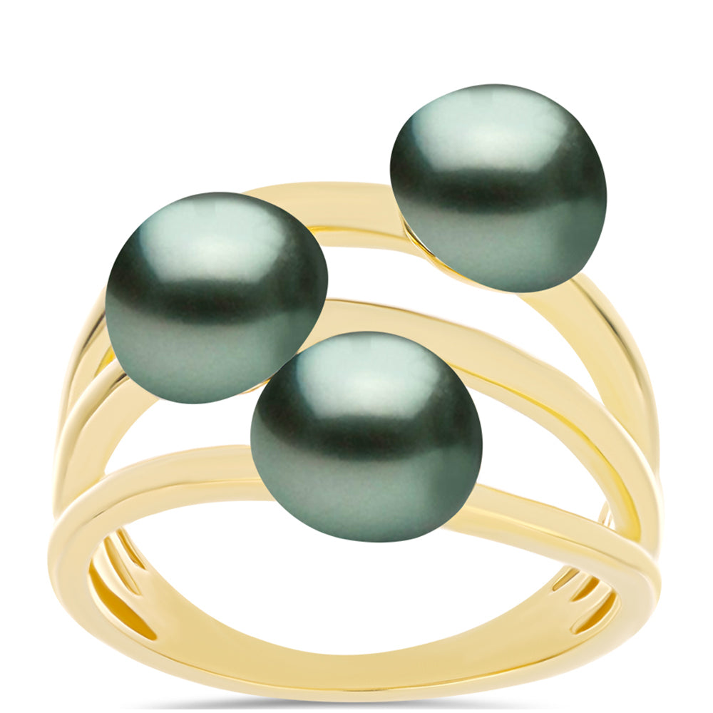 Goldplattierter Silberring mit Tahitigrüne-Illusion Süßwasserperle 3 