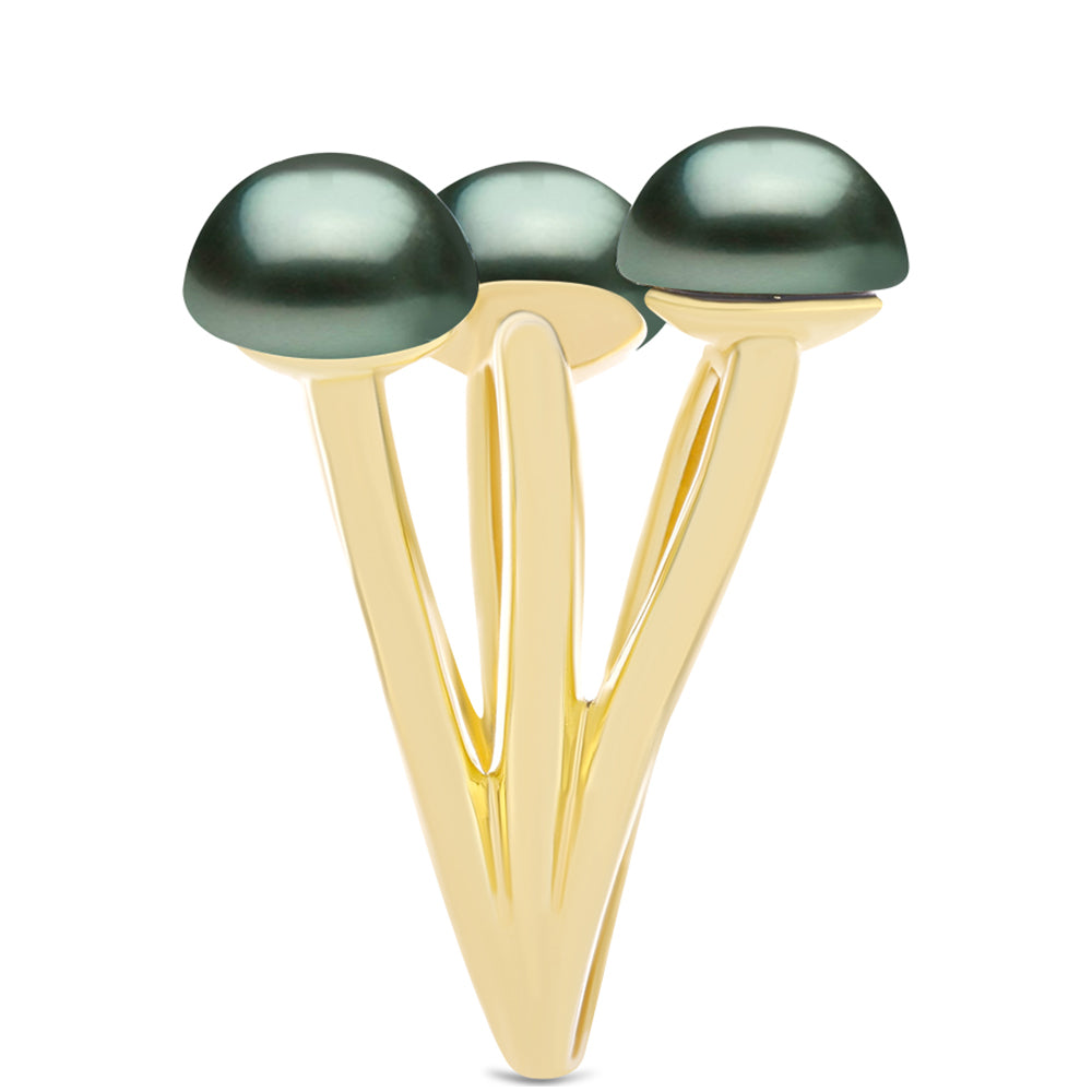 Goldplattierter Silberring mit Tahitigrüne-Illusion Süßwasserperle 4 