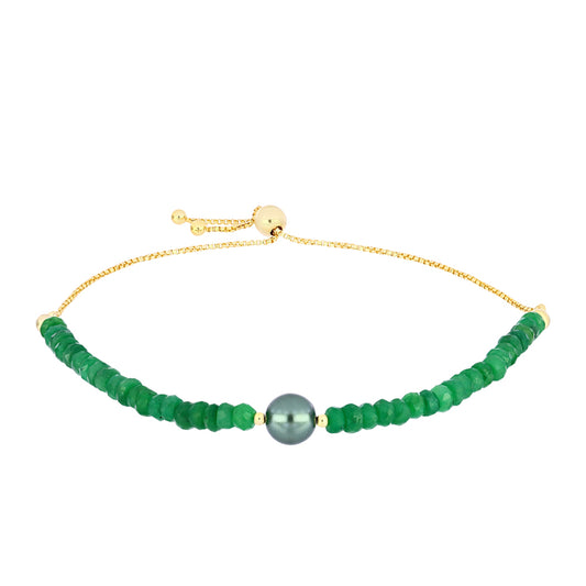 Goldplattiertes Silberarmband mit Tahitigrüne-Illusion Süßwasserperle und brasilianischem Smaragd