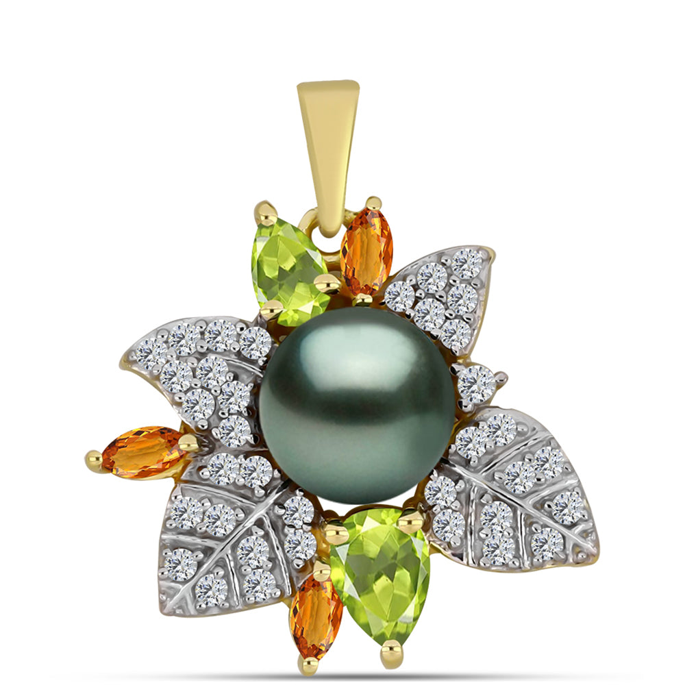 Goldplattierter Silberanhänger mit Tahitigrüne-Illusion Süßwasserperle und Peridot aus Changbai