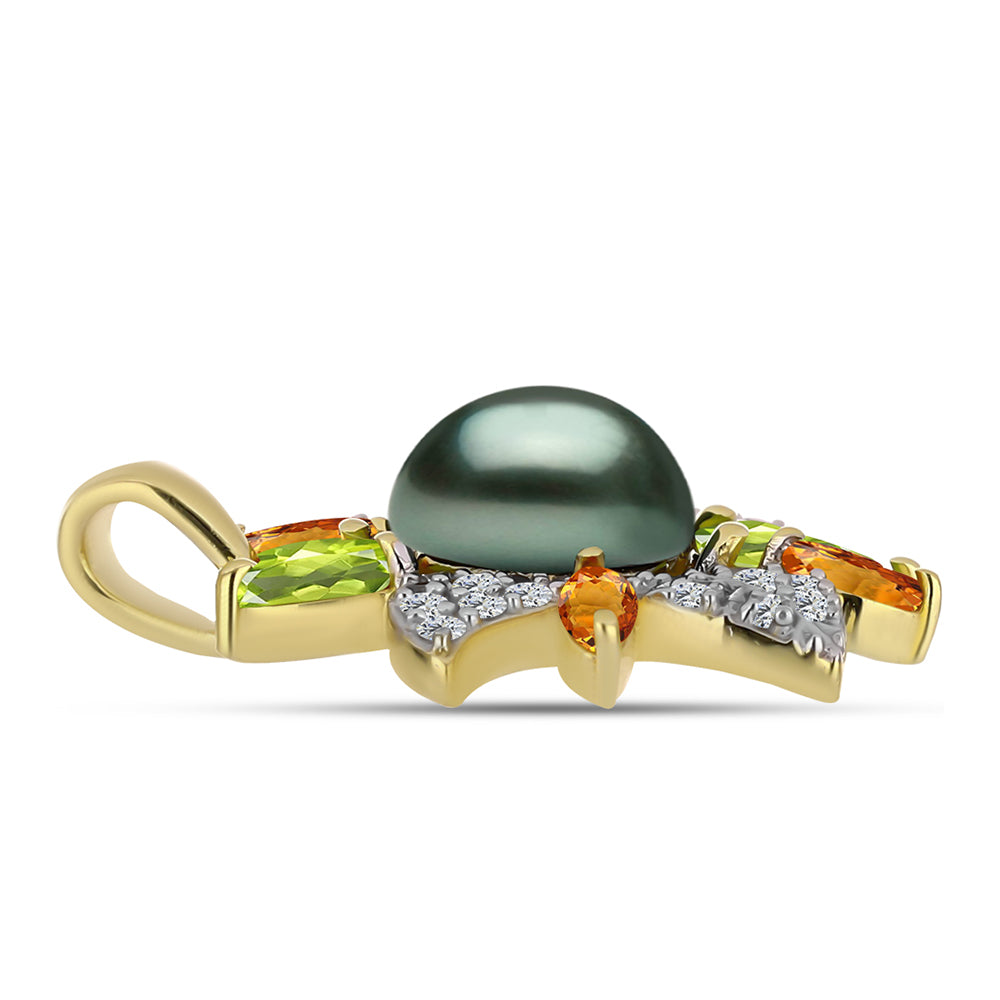 Goldplattierter Silberanhänger mit Tahitigrüne-Illusion Süßwasserperle und Peridot aus Changbai