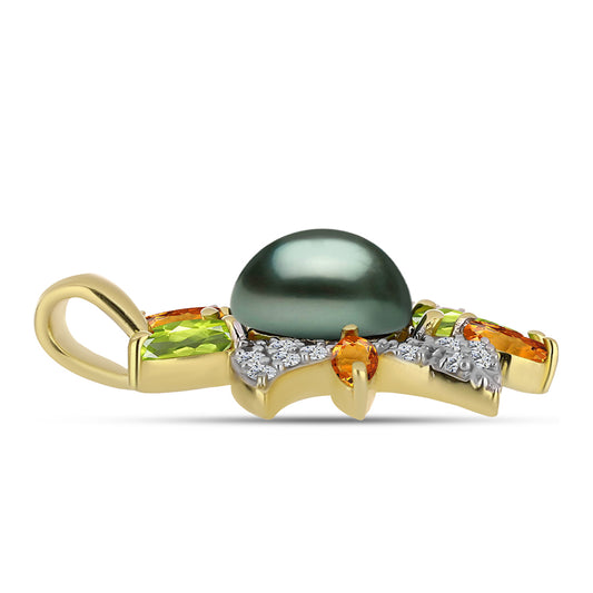 Goldplattierter Silberanhänger mit Tahitigrüne-Illusion Süßwasserperle und Peridot aus Changbai