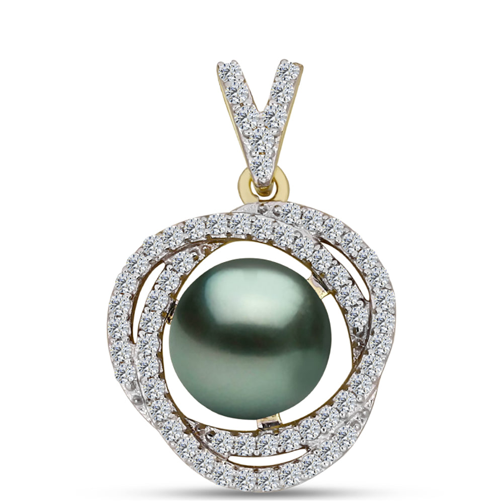 Goldplattierter Silberanhänger mit Tahitigrüne-Illusion Süßwasserperle und weißem Topas 1 