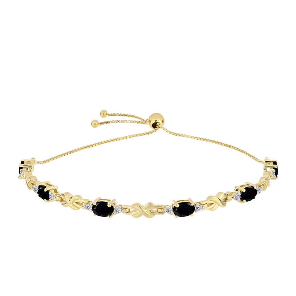 Goldplattiertes Silberarmband mit schwarzem Onyx und weißem Topas 1 