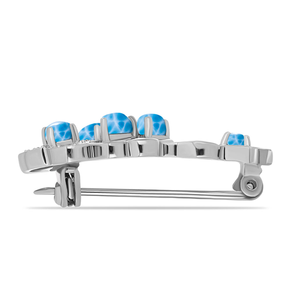 Silberbrosche mit Larimar aus Barahona und weißem Topas 2 