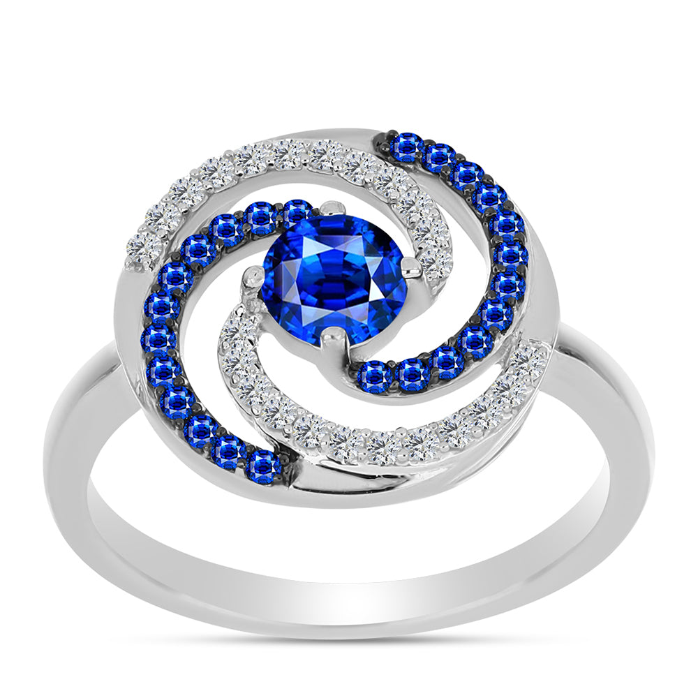 Silberring mit australischem blauem Saphir und weißem Topas 3 