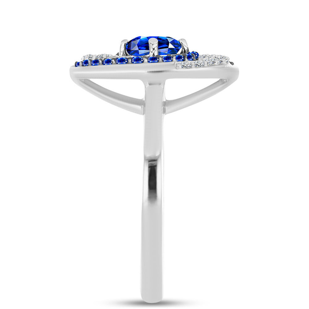 Silberring mit australischem blauem Saphir und weißem Topas