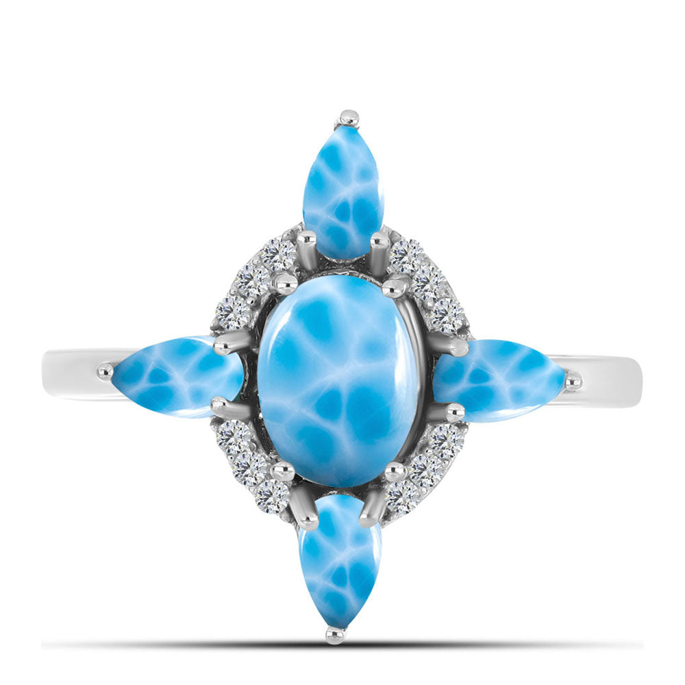 Silberring mit Larimar aus Barahona und weißem Topas 1 
