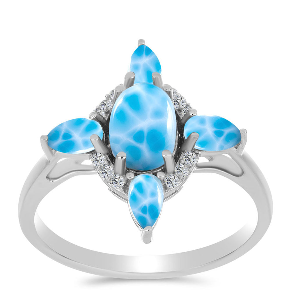 Silberring mit Larimar aus Barahona und weißem Topas