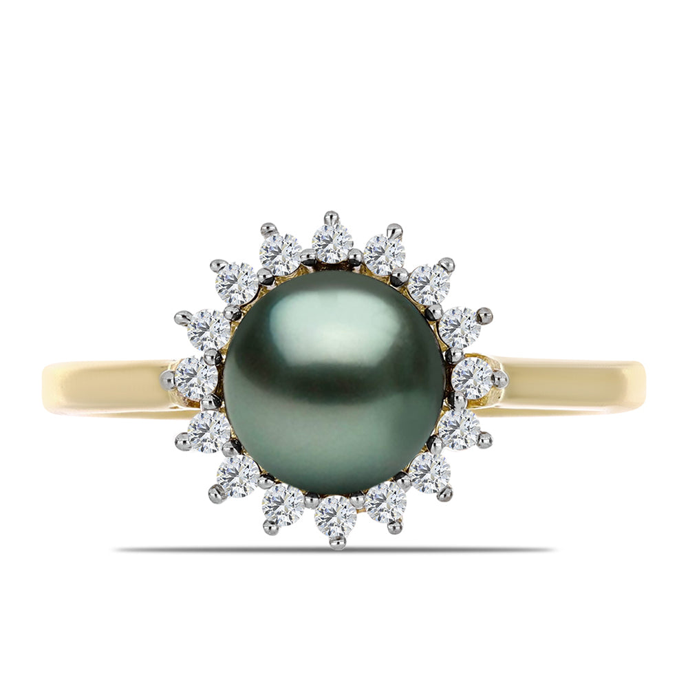 Goldplattierter Silberring mit Tahitigrüne-Illusion Süßwasserperle und weißem Topas