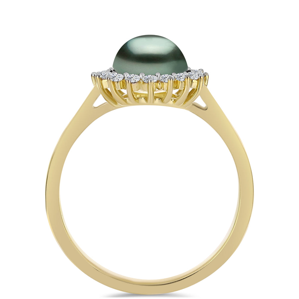 Goldplattierter Silberring mit Tahitigrüne-Illusion Süßwasserperle und weißem Topas