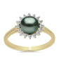 Goldplattierter Silberring mit Tahitigrüne-Illusion Süßwasserperle und weißem Topas
