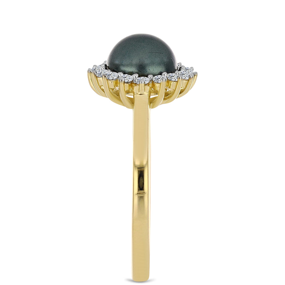 Goldplattierter Silberring mit Tahitigrüne-Illusion Süßwasserperle und weißem Topas 4 