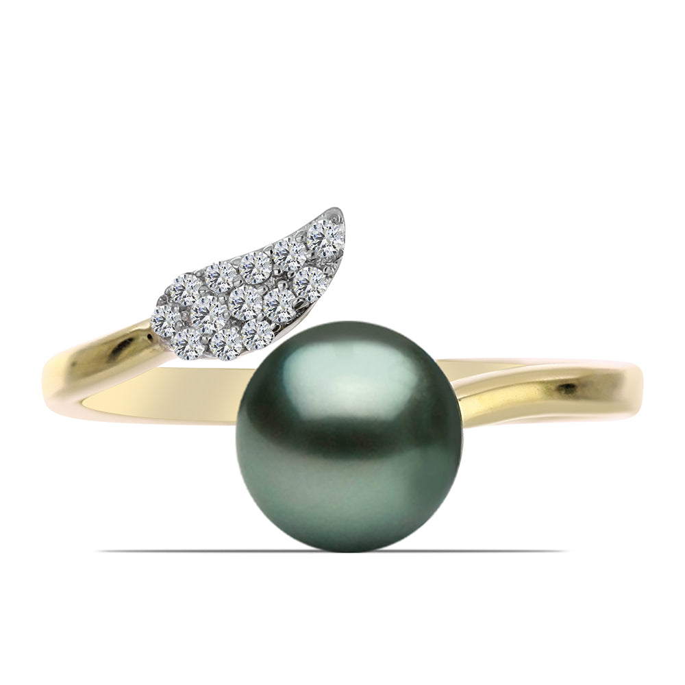 Goldplattierter Silberring mit Tahitigrüne-Illusion Süßwasserperle und weißem Topas